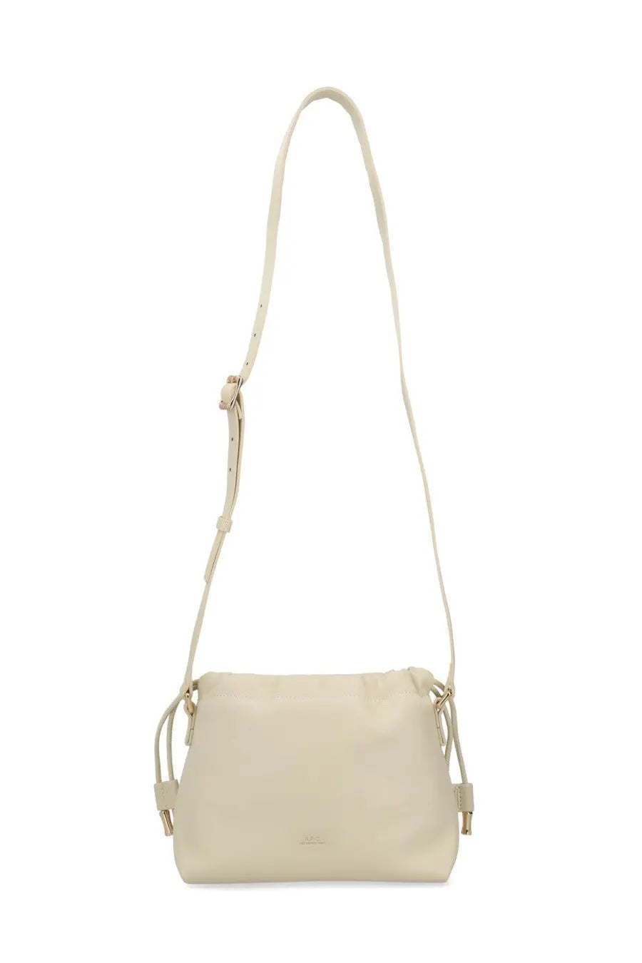 A pc women’s ninon mini crossbody bag in beige cream leather with adjustable strap and gold-tone hardware