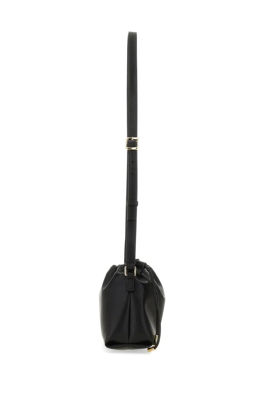 A.P.C women’s bag Ninon mini black leather bucket bag with long adjustable strap and gold-tone hardware