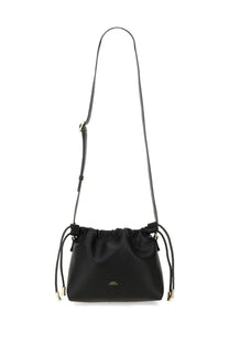 A.P.C women’s black leather Ninon mini crossbody bag with drawstring closure gold-tone hardware and minimalist logo detail