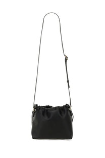 A.P.C women’s black satin drawstring crossbody bag with a slender leather strap called Ninon Mini