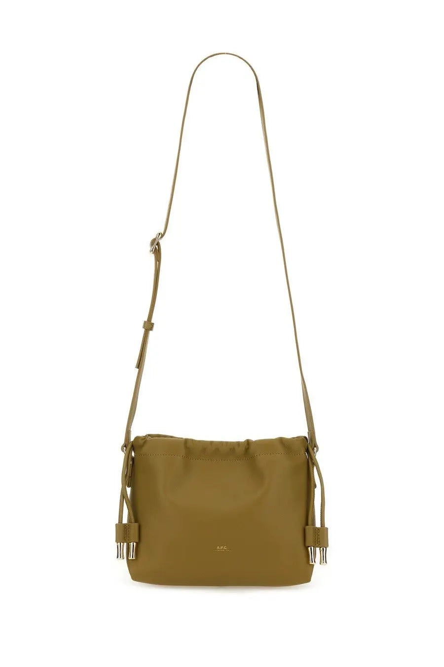 A.P.C women’s olive green leather crossbody bag ninon mini with silver toned tassel details