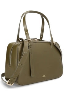 A.p.c women’s olive green leather satchel bag with gold-tone hardware and detachable shoulder strap virginie brown
