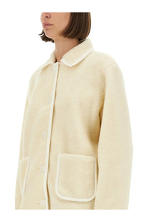 A.P.C women’s blouson jacket Estelle white cream-colored shearling coat with soft plush texture and white trim details