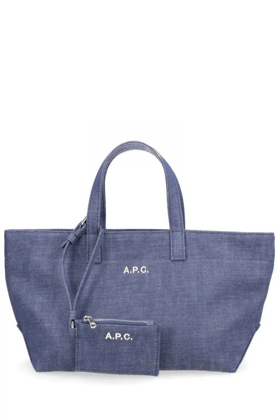 Denim blue a.p.c womens borsa tote drummer small blue bag made of durable canvas with leather handles