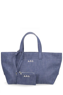 Denim blue a.p.c womens borsa tote drummer small blue bag made of durable canvas with leather handles
