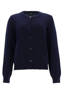 Navy blue a.p.c. women’s cardigan leonie in soft knit fabric with button front and ribbed cuffs