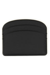 A black leather a.p.c women’s demi lune card holder with stitched edges and three horizontal slots for cards