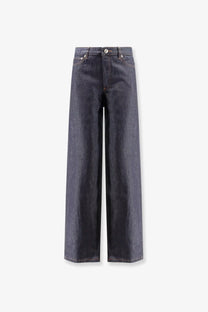 A.P.C women’s Elisabeth jeans in dark indigo denim with wide-leg fit and subtle textured pattern