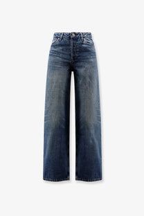 A.P.C women’s Elisabeth high-waisted wide-leg denim jeans in medium blue with subtle fading and stitching details