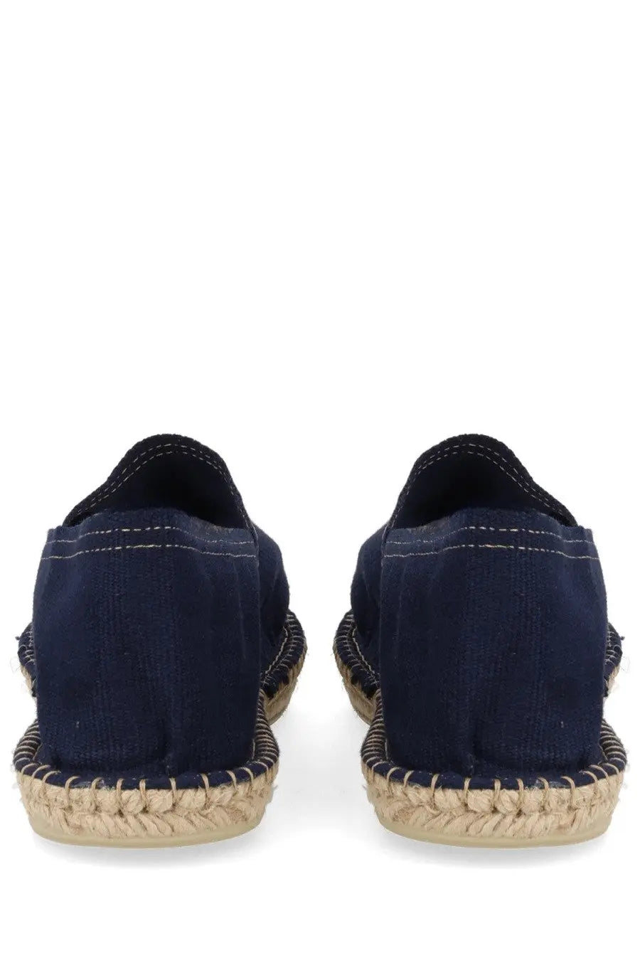 Navy blue canvas a.p.c women’s espadrilla with woven jute sole and contrasting white stitching