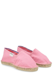 A.P.C women’s espadrilla in tela blue pink canvas espadrilles with woven jute sole and striped trim inside