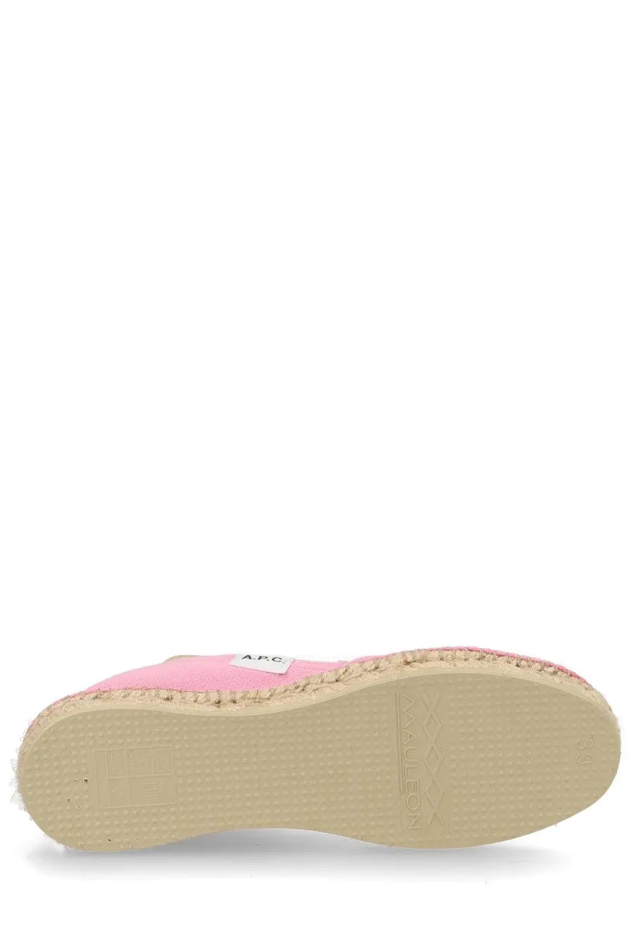 A.p.c women’s pink espadrille shoe with woven jute sole and canvas upper in tela blue color