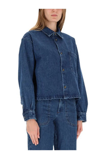 A.P.C women’s jacket shirt Samantha blue in dark blue denim with classic collar button-front and chest pocket
