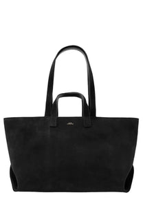 A.P.C women’s LE drummer bag black black suede tote with leather handles and minimalist logo detail