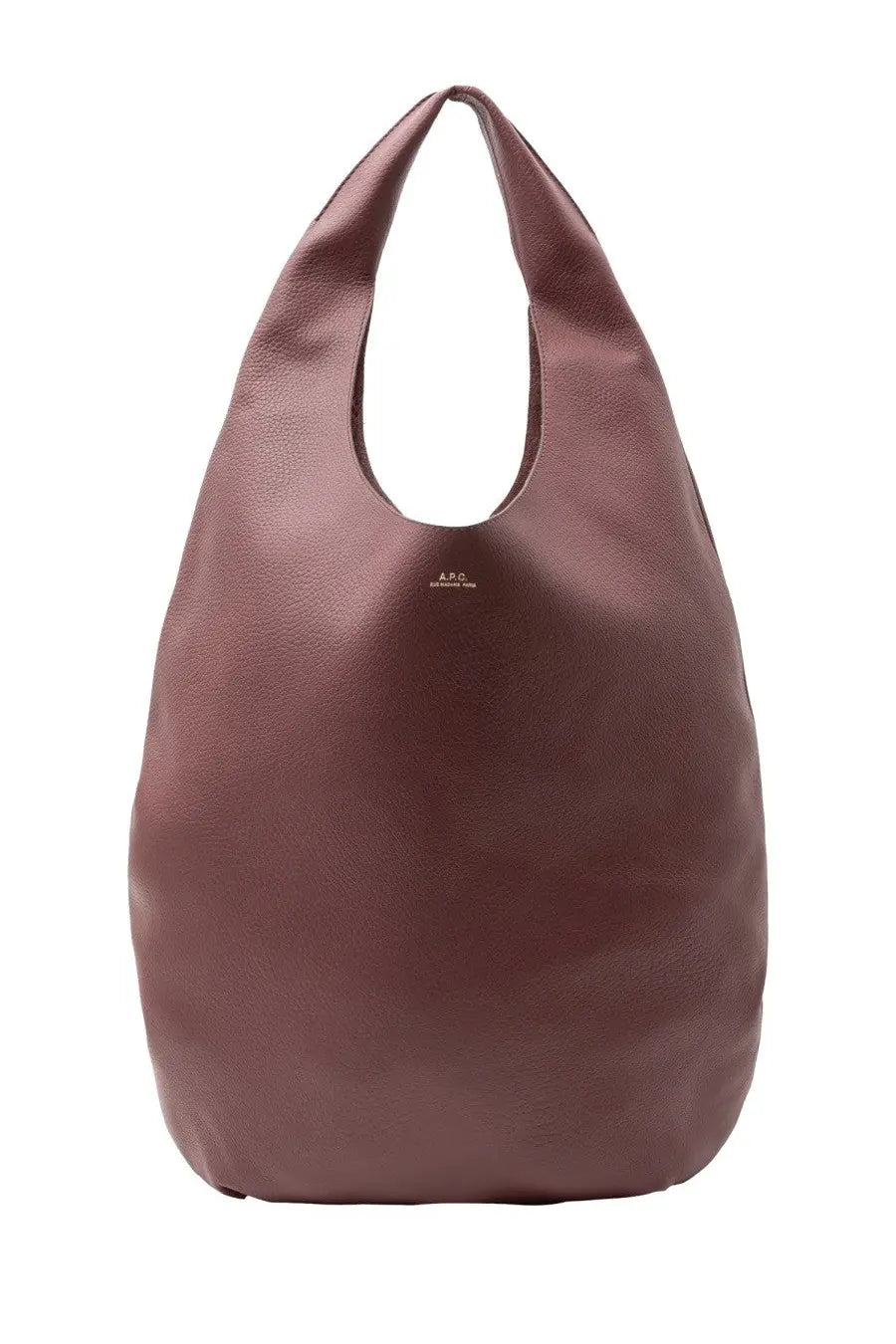 A.P.C women’s LE Neige bag red is a sleek burgundy leather hobo bag with a minimalist design and subtle brand logo
