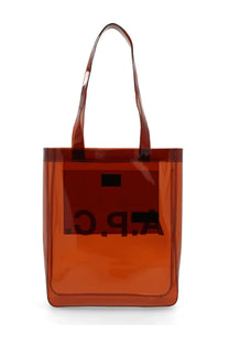 A.p.c women’s lou transparent amber tote bag with black logo printed on the front in brown color