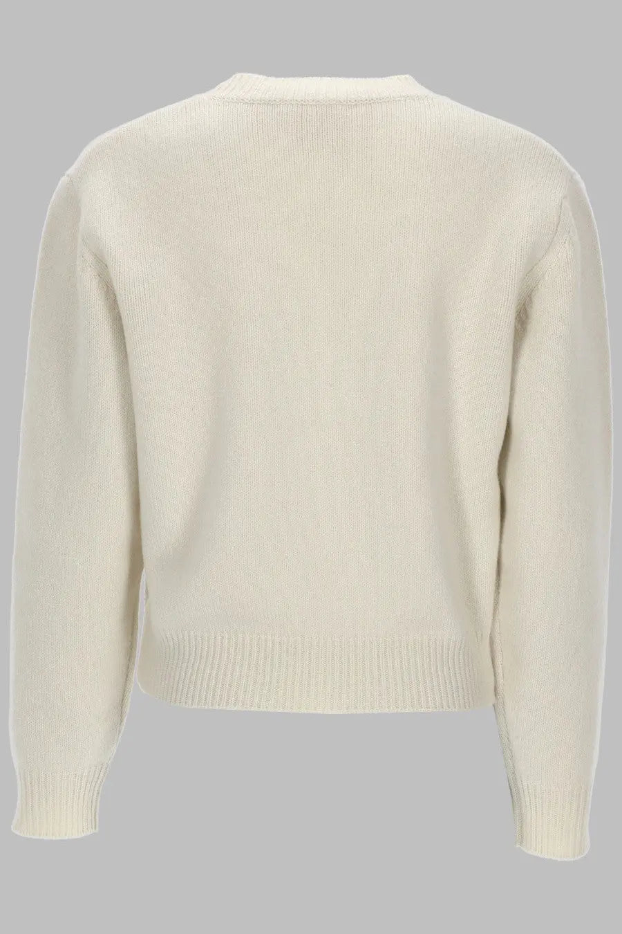A.P.C women’s cream-colored ribbed knit sweater with classic crew neck and long sleeves in maglia anna con white style