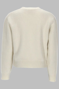 A.P.C women’s cream-colored ribbed knit sweater with classic crew neck and long sleeves in maglia anna con white style