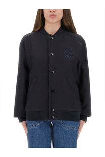 A.p.c womens micky jacket blue black bomber jacket with subtle anchor embroidery on left chest
