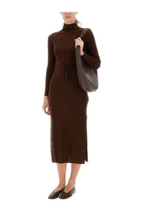 A.P.C women’s midi dress Marianna brown sleek ribbed knit with high neckline and side slit