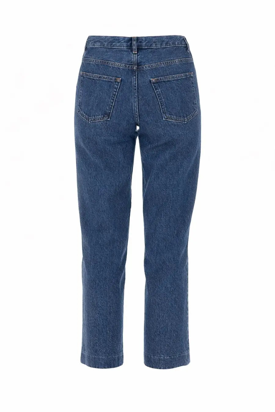 A.P.C women’s new sailor pants blue showing the back side with classic straight-leg blue denim and two back pockets