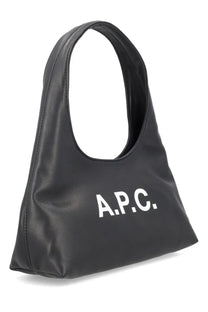 Black leather shoulder bag with white a.p.c. logo is the a.p.c womens ninon baby bag in black