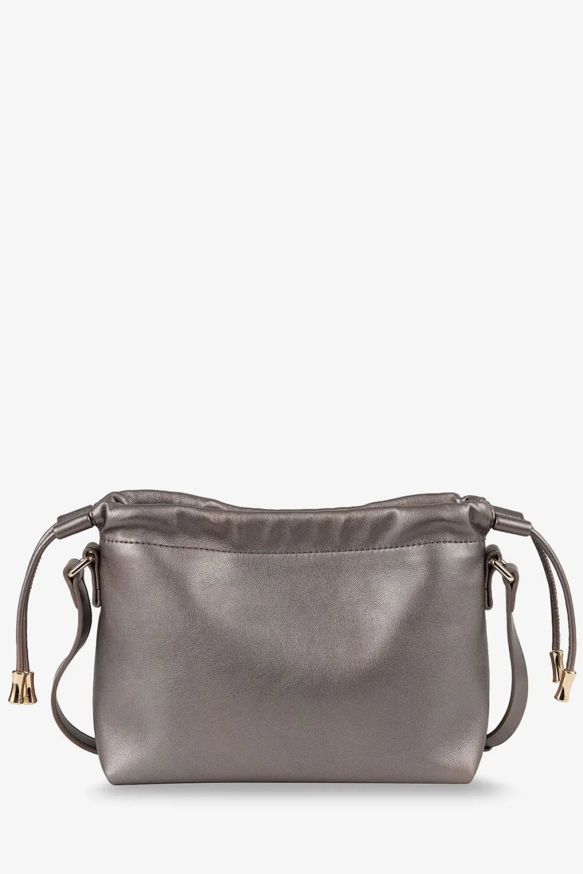 A.P.C women’s ninon metallic gray synthetic leather crossbody bag with adjustable straps and gold-tone hardware