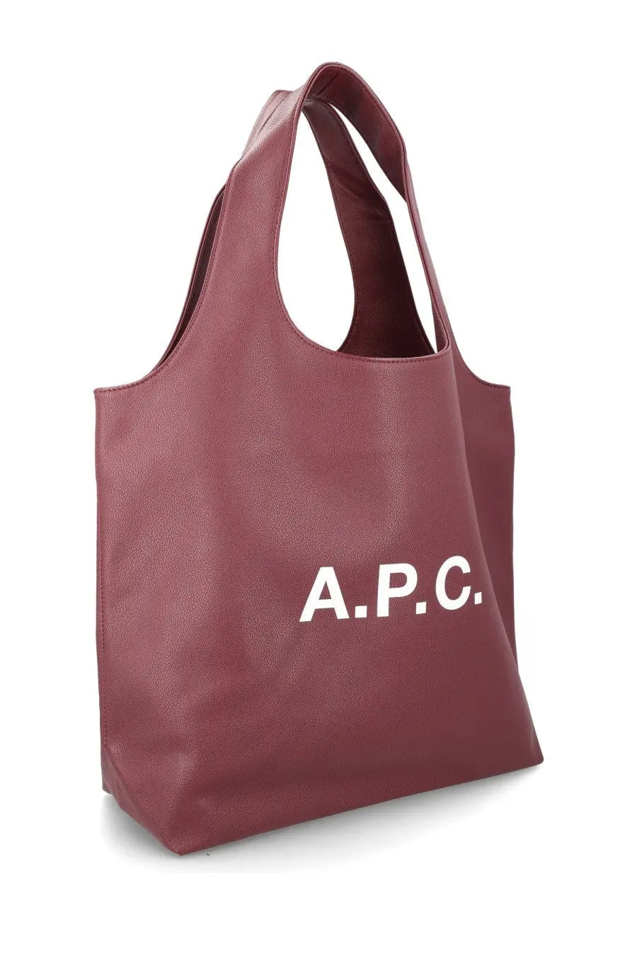 A.P.C women’s ninon tote bag red maroon leather tote with white a.p.c. lettering across the front