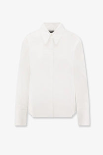 A.P.C women’s organic cotton white long-sleeved button-up shirt with a classic collar and crisp clean lines