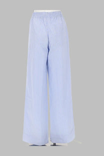 A.P.C women’s pantalon louise blue light blue and white striped wide-leg trousers with elastic waistband