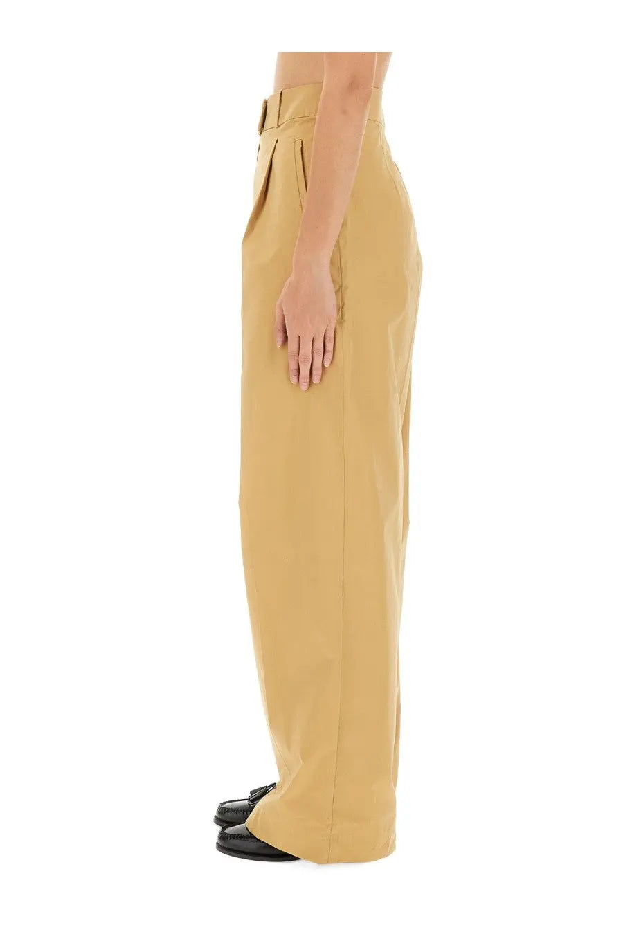 Tan high-waisted wide-leg trousers with a structured tailored fit from a.p.c womens pants veronica yellow collection
