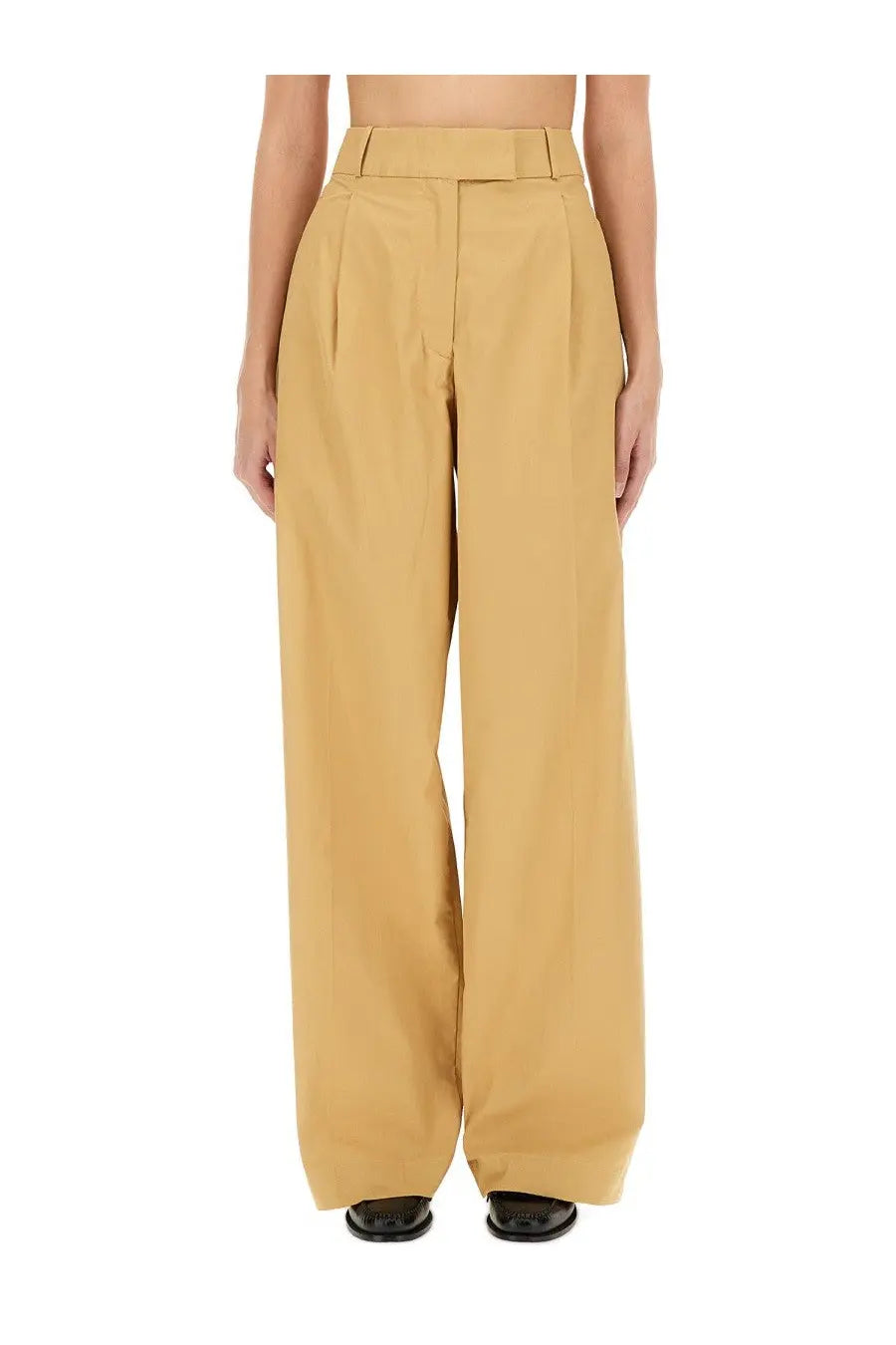 Tan wide-leg trousers with structured waistband and straight-cut legs from A.P.C womens pants Veronica Yellow collection