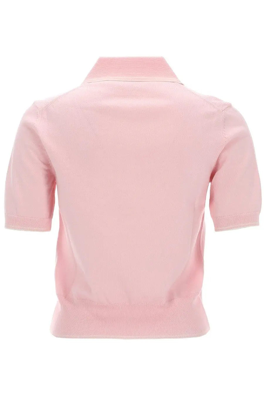 A soft pink knitted polo shirt with short sleeves and a classic collar from A.P.C womens polo lisa blue collection