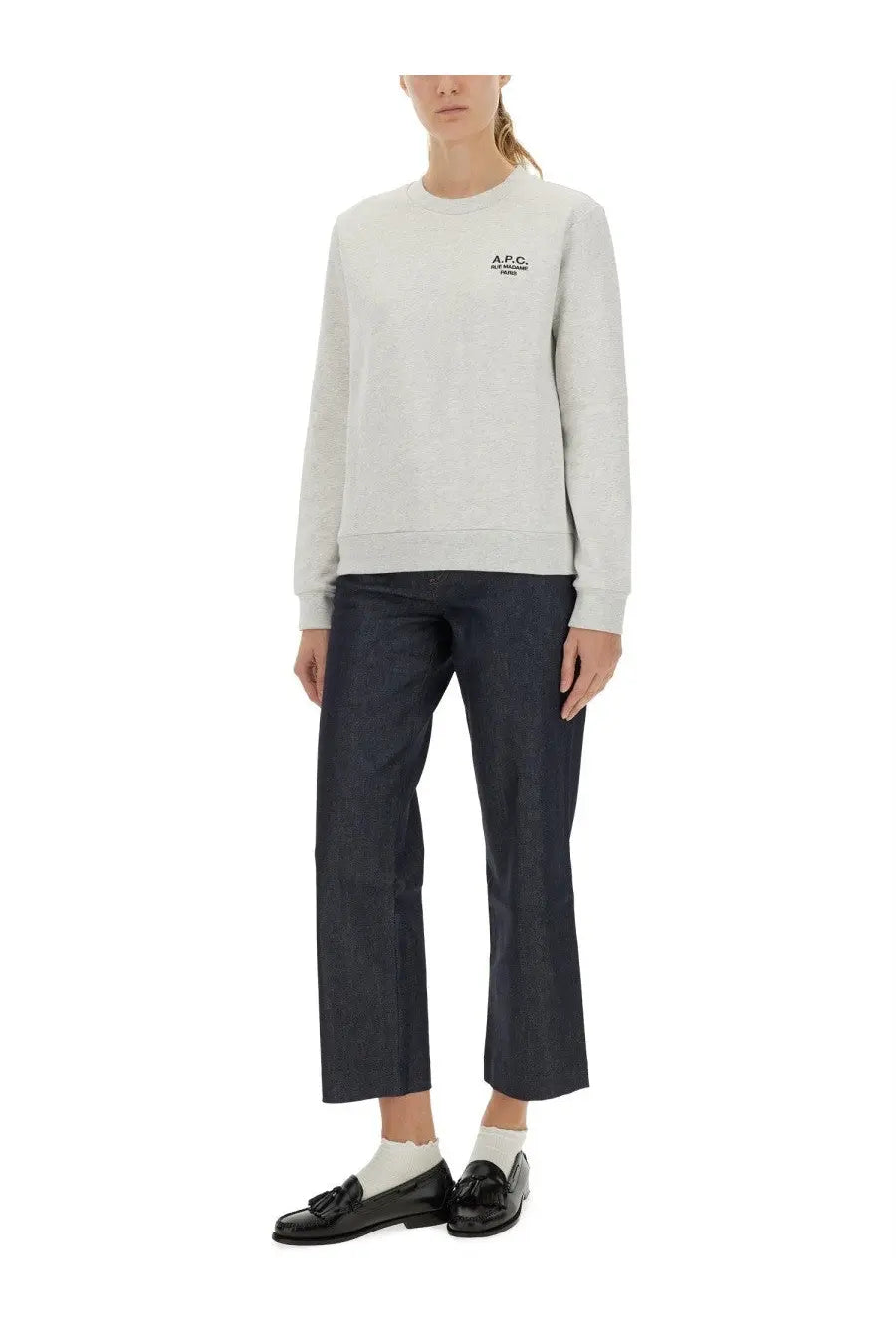 A light gray a.p.c. women’s sweatshirt made of soft material ideal for casual wear