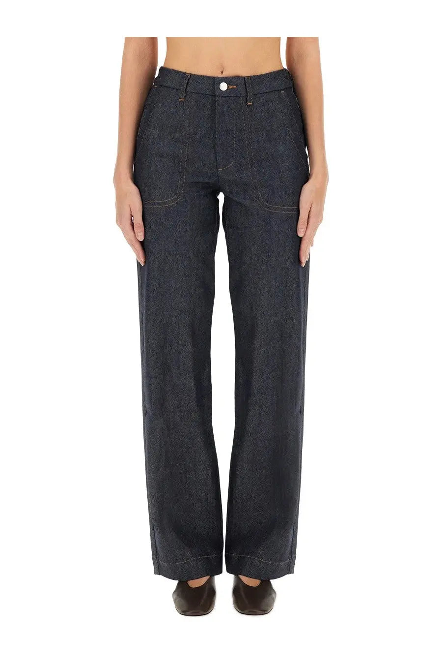 A.P.C women’s seaside jeans blue dark blue denim trousers with straight-leg cut and visible stitching details