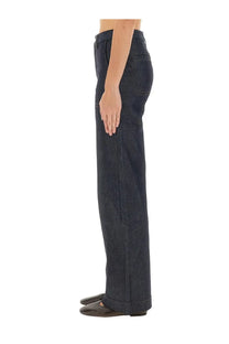 A.P.C women’s seaside jeans blue dark indigo denim trousers with straight-leg cut and rolled cuffs