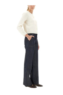 A.P.C women’s seaside jeans blue dark indigo wide-leg denim trousers with straight cut silhouette and visible stitching details