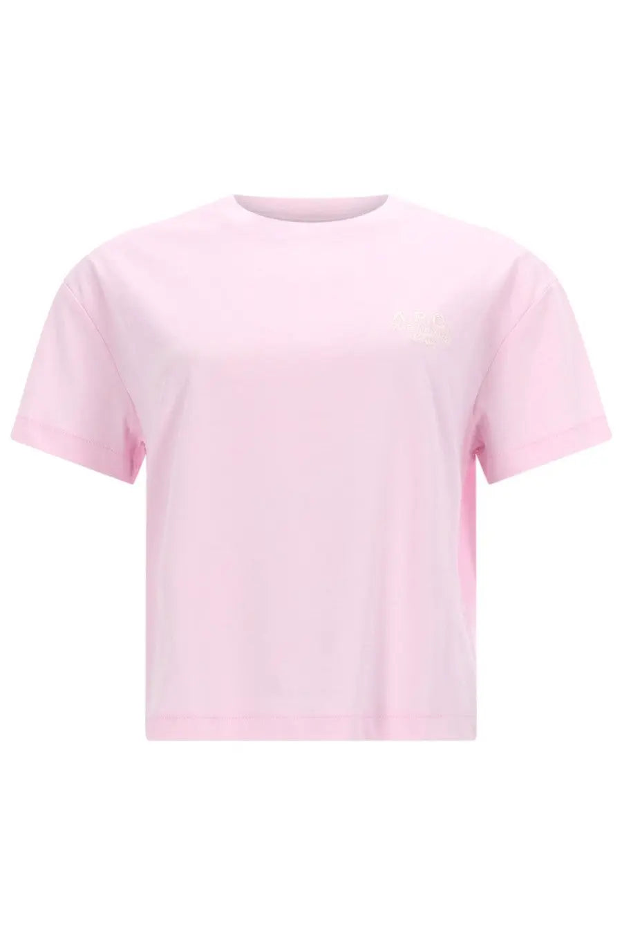 A.p.c women’s soft pink short-sleeved crew neck t-shirt with subtle embroidered logo on left chest