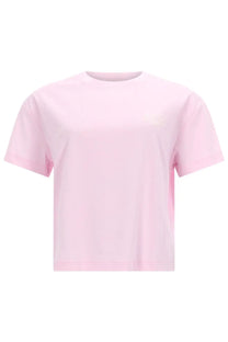 A.P.C women’s soft pink short-sleeved crew neck t-shirt with subtle embroidered logo on the left chest