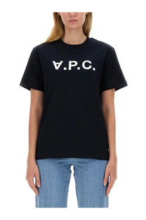 Black a.p.c. women’s shirt con blue in cotton fabric showing the back side for casual wear