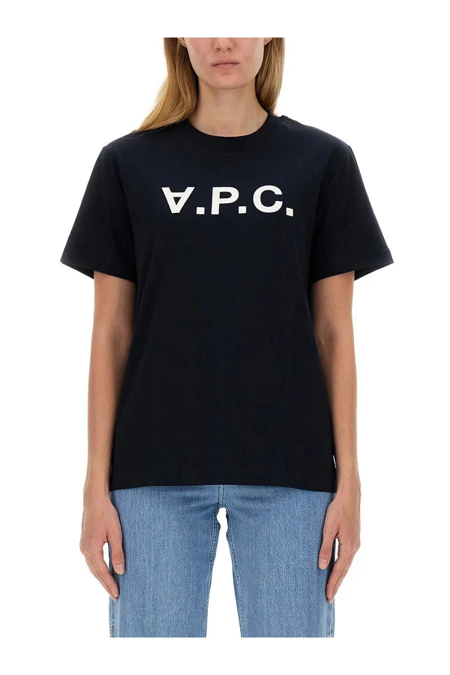 Black a.p.c women’s con blue shirt made from lightweight cotton ideal for casual wear