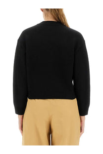 A.P.C womens black cropped knit sweater with ribbed cuffs and hem in a soft knit fabric