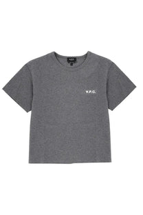 A.P.C women’s gray heathered cotton t-shirt with a small white v.p.c. logo on the left chest