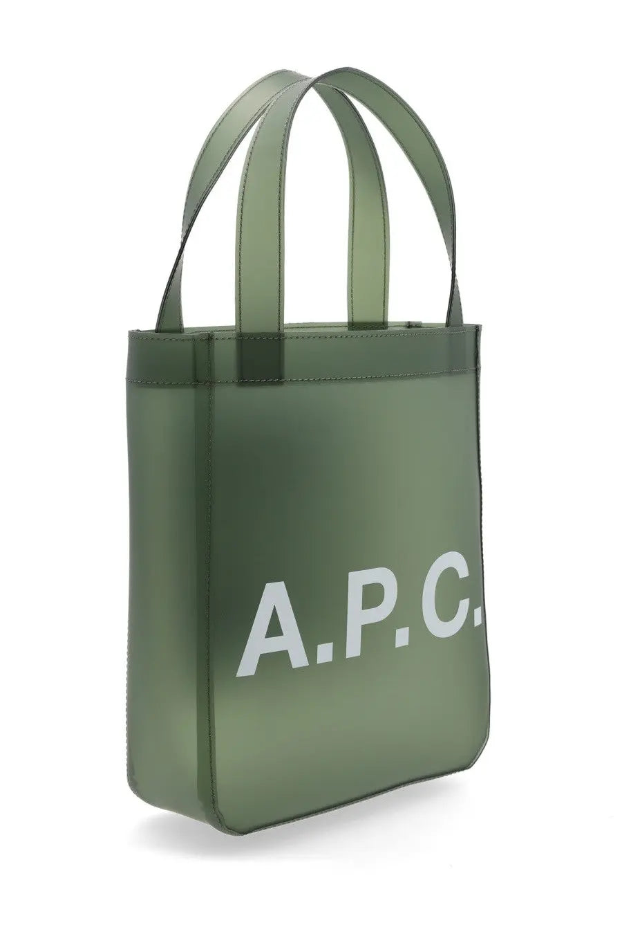 Olive green translucent tote bag with white a.p.c. logo small lou tote bag for women by a.p.c
