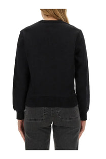 A.P.C women’s black crewneck sweatshirt with ribbed cuffs and hem made from soft cotton blend