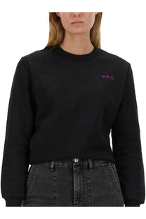 A black cotton blend A.P.C women’s sweatshirt showing the back side with long sleeves and a relaxed fit