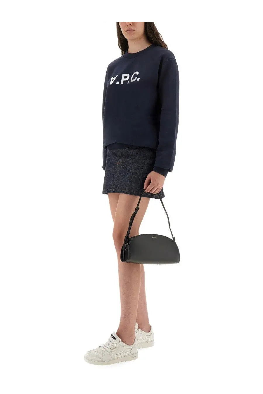 Black leather crossbody bag with minimalist design and subtle logo for a.p.c women’s sweatshirt standard grand vpc gots blue