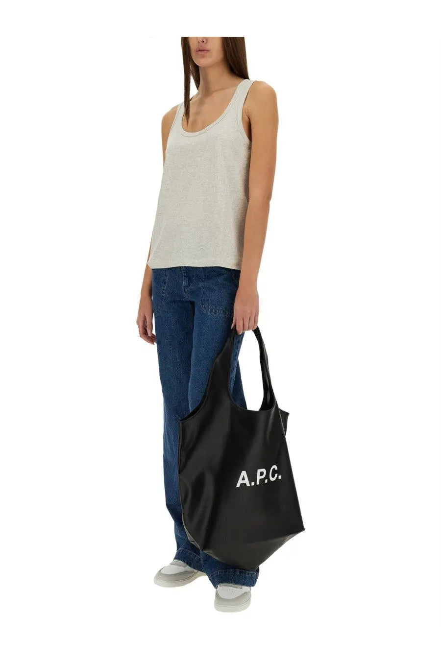 Black a.p.c. women’s grey top featuring a minimalist design and soft fabric for casual wear