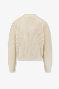 A.p.c women’s cream-colored wool blend sweater with ribbed knit texture and long sleeves in soft fabric