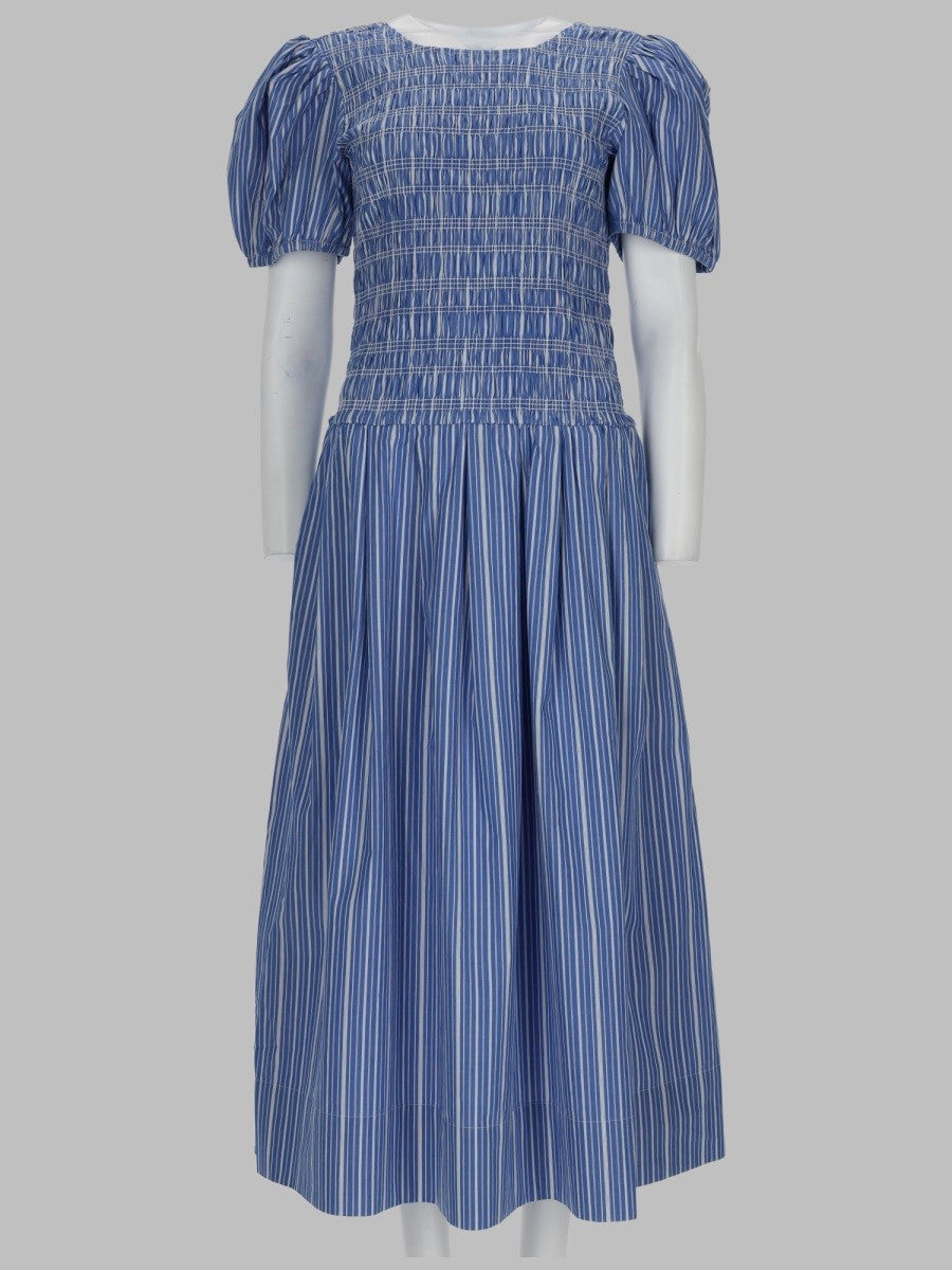 Ganni Women's Abito in Cotone Righe Blue